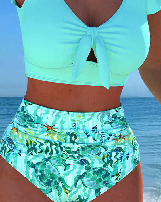 Bikini U-Ausschnitt Flügelärmel Ausschnitt