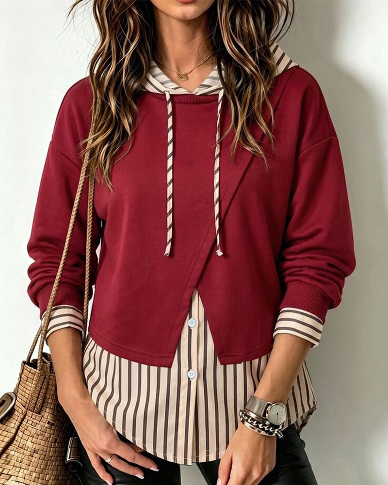 Hoodie Fake Zweiteiler Gestreift Patchwork