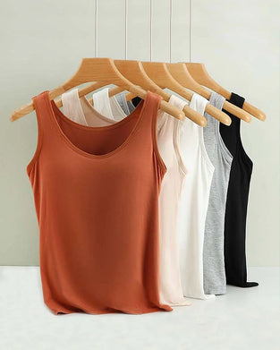 Damen Top Mit Eingebautem BH Ärmellos Lässig Basic Rundhals Regulär