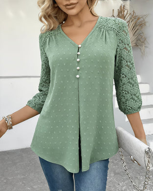 Bluse Spitze Patchwork 3D Blumig