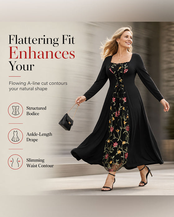 Kleid Quadratischer Ausschnitt Rose Spliced Maxi