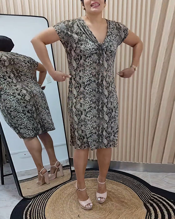 Kleid lässig Retro-Print V-Ausschnitt