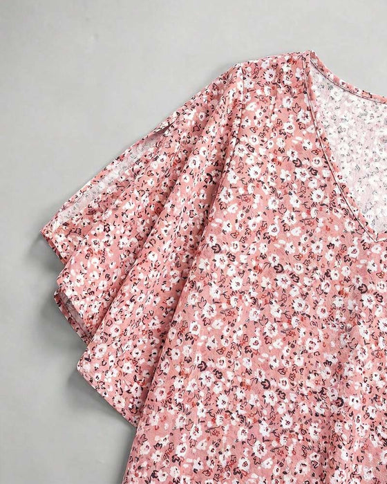 Bluse V-Ausschnitt Blumig Off-Shoulder Flügelärmel