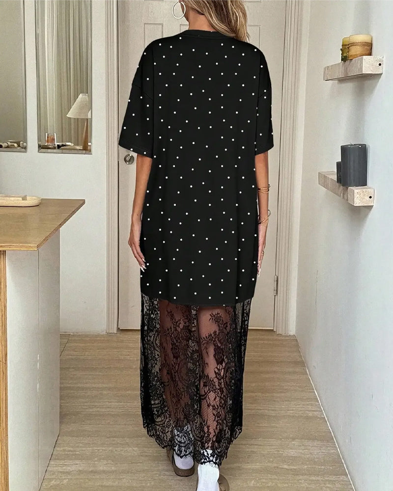 Kleid Tupfen Spitze Patchwork