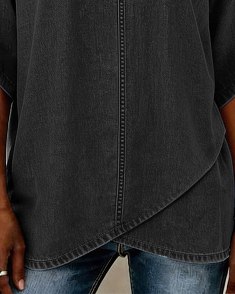 Top V-Ausschnitt Lässig Denim