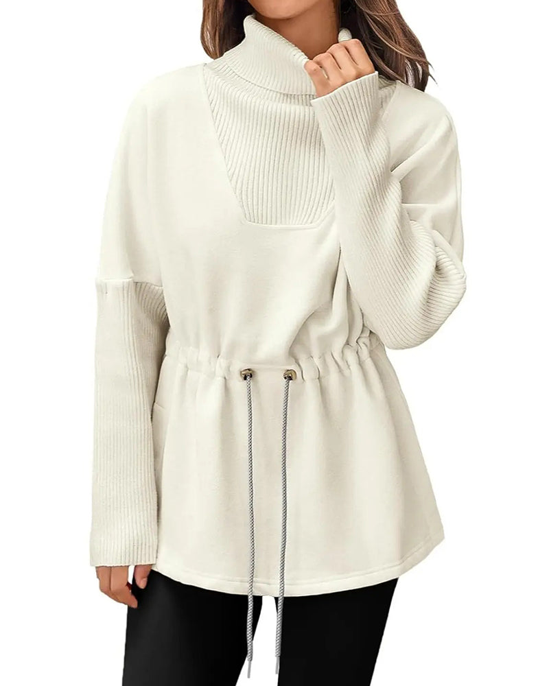 Sweatshirt Hoher Kragen Langarm Taille Kordelzug