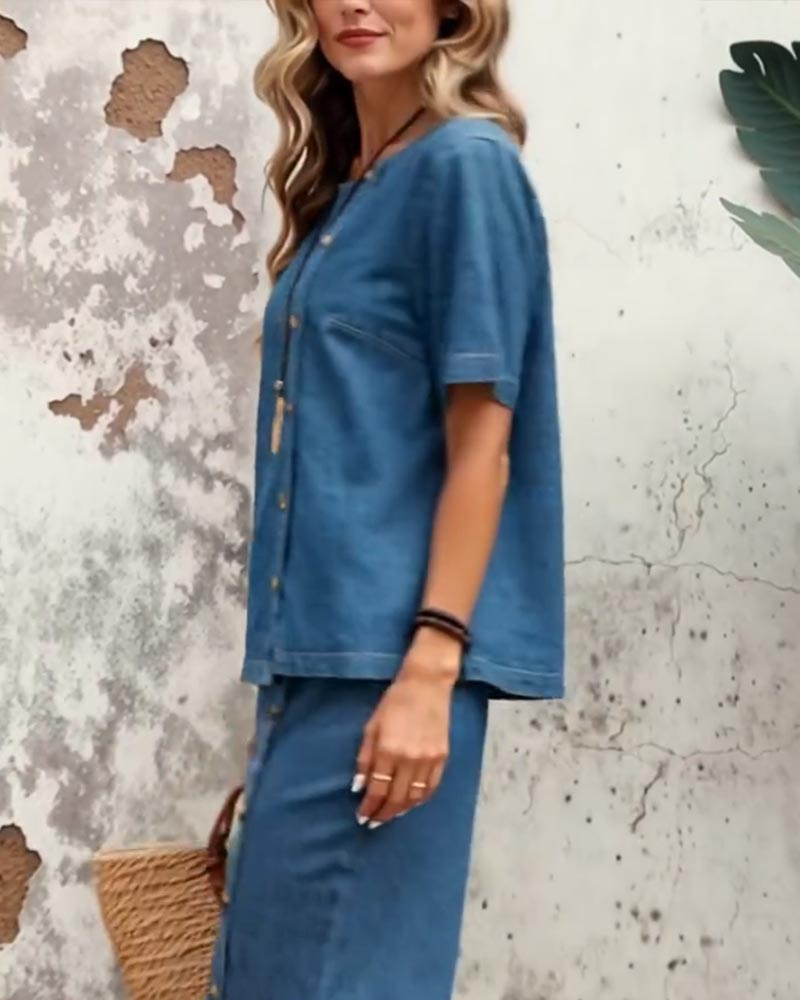 Set Mode Seite Knopf Denim