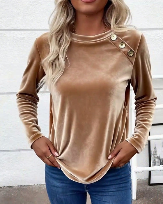 T-Shirt elegantes einfarbiges Knopfdesign