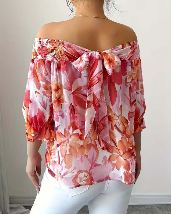 Bluse Off-Shoulder Print Puffärmel