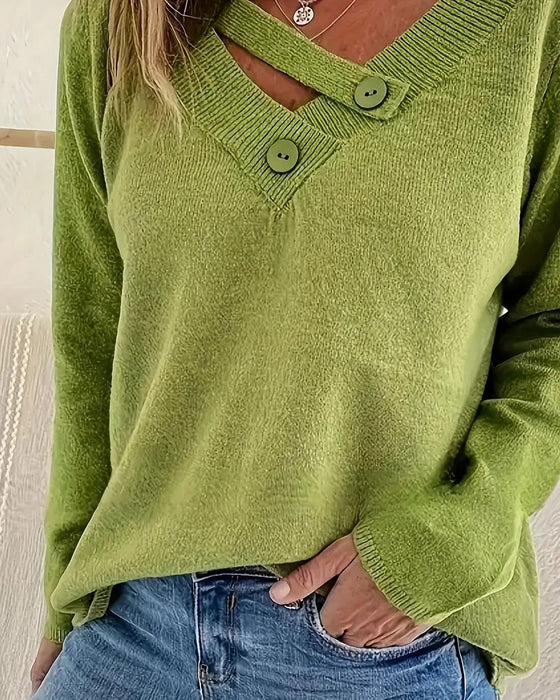 Pullover V-Ausschnitt Knopf unifarben