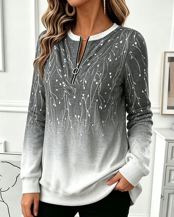 Sweatshirt Rundhals Reißverschluss Ombre