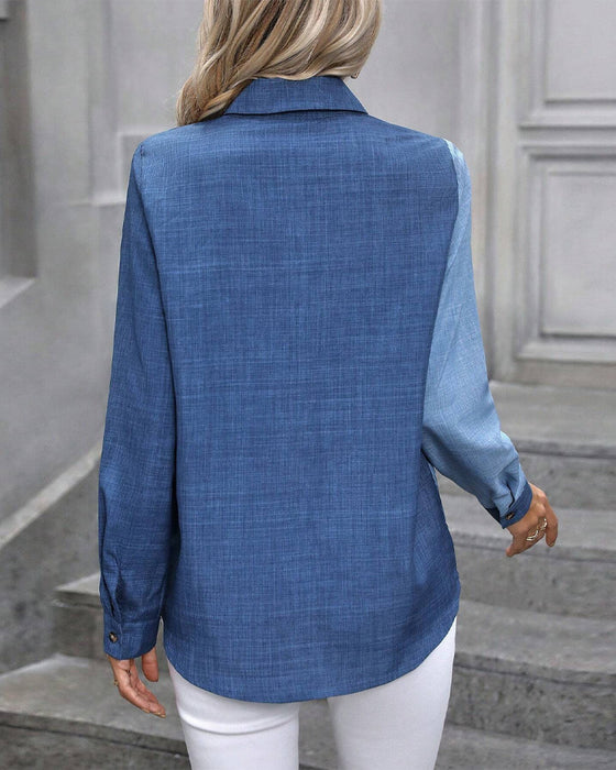 Bluse Mit Einreihigem Knopf Und Farbblock Kragen