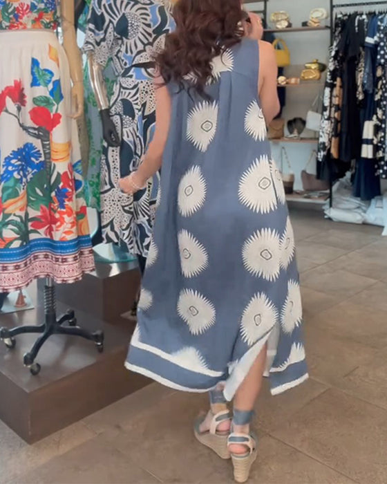 Kleid Sonnenblume Druck Ärmellos