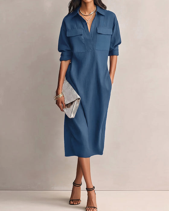 Kleid Unifarben Reverskragen Casual