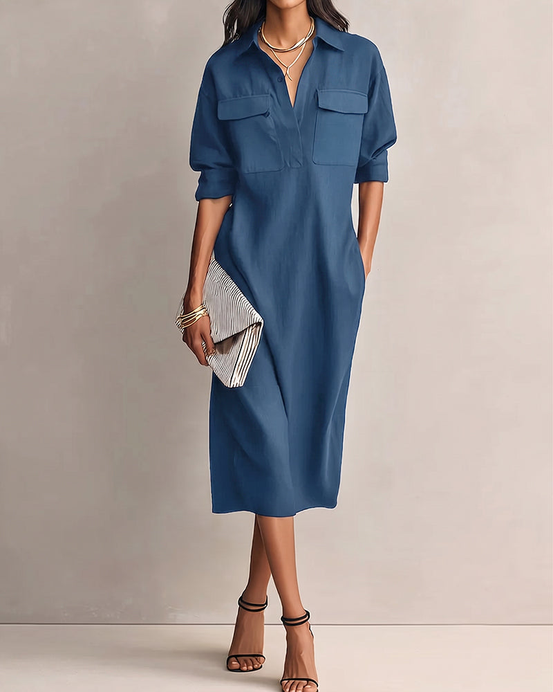Kleid Unifarben Reverskragen Casual