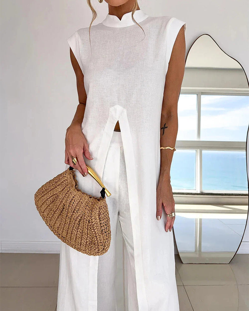 Set mit ärmellosem Oberteil und Hose mit weitem Bein