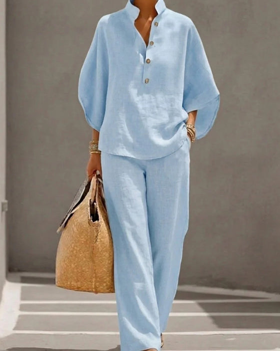 Set Stehkragen Fledermaus Ärmel Weites Bein Hose