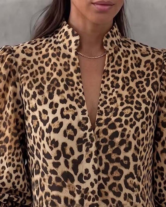 Bluse Leopard Rüsche Lässig