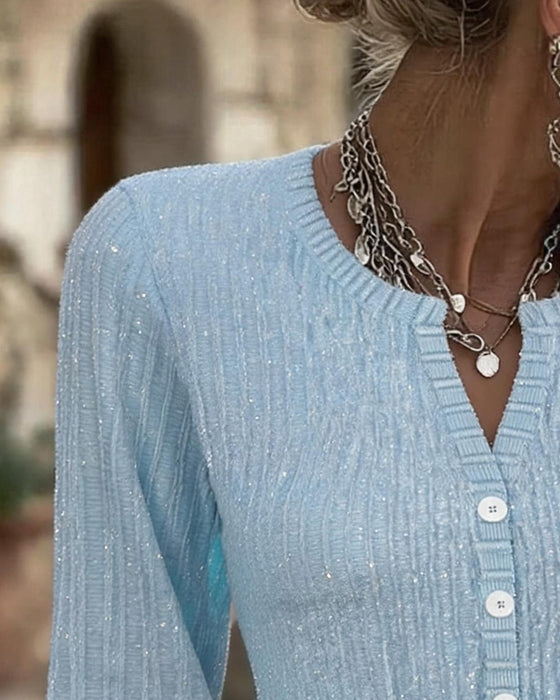 Bluse Elegant Dreiviertelarm Knopfleiste