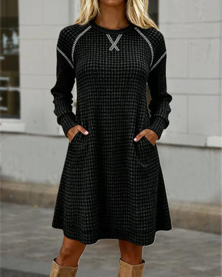 Kleid Mit Farbblock-Design, Stichdetail Und Tascheneigenschaft