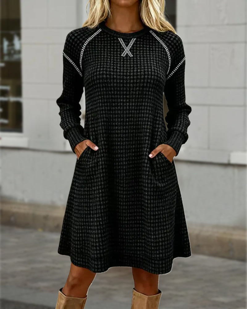 Kleid Mit Farbblock-Design, Stichdetail Und Tascheneigenschaft