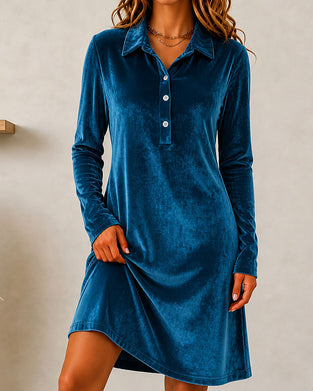 Kleid Knopf Einfarbig Lässig