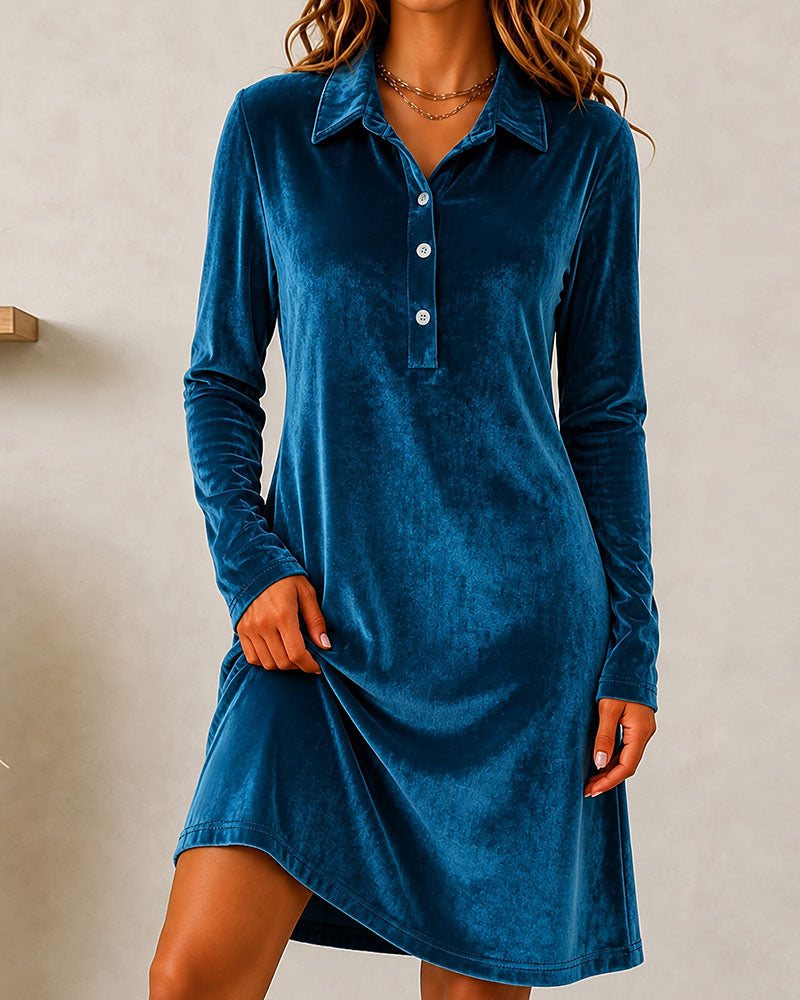 Kleid Knopf Einfarbig Lässig