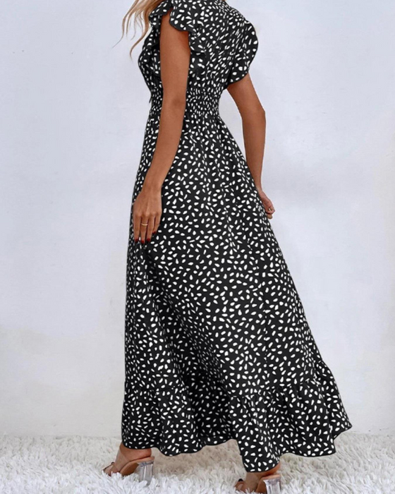 Kleid Tupfenmuster V-Ausschnitt Maxi