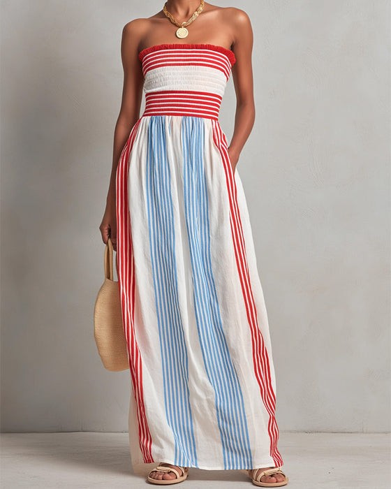 Kleid Trägerlos Bunt Streifen