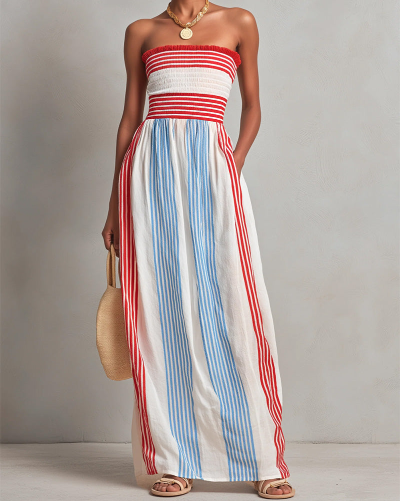 Kleid Trägerlos Bunt Streifen