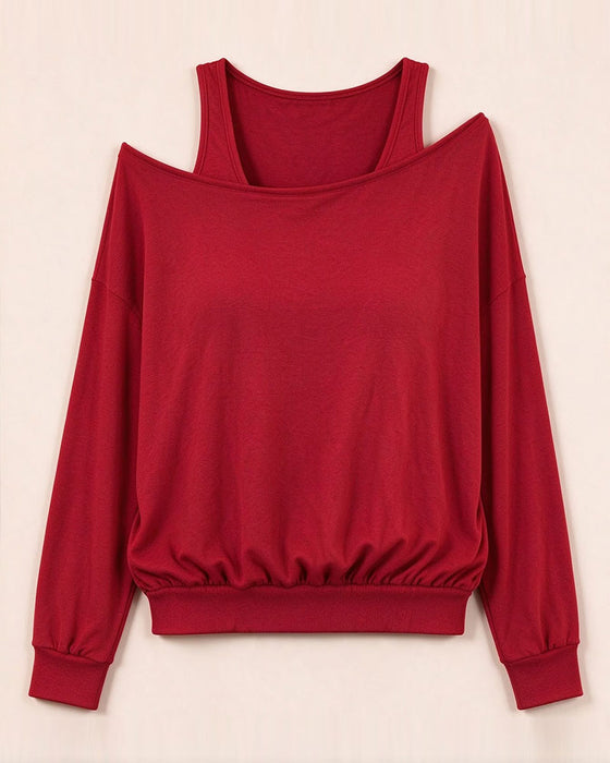 Oberteil Off-Shoulder Falsch Zweiteilig Langarm
