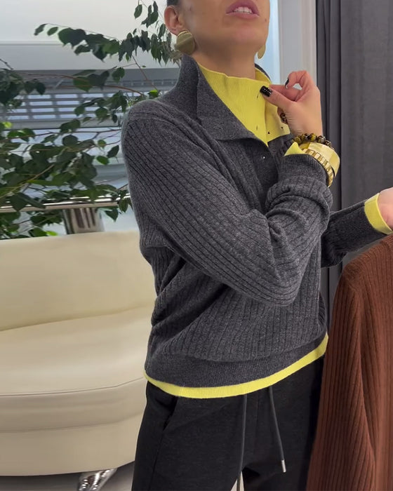 Pullover wolle kontrastfarbe fake zweiteilig