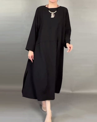 Lockeres Plus-Size-Kleid Mit Knöpfen In Unifarbe