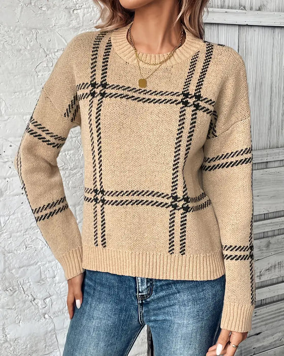 Pullover Langarmig Karo Pullover