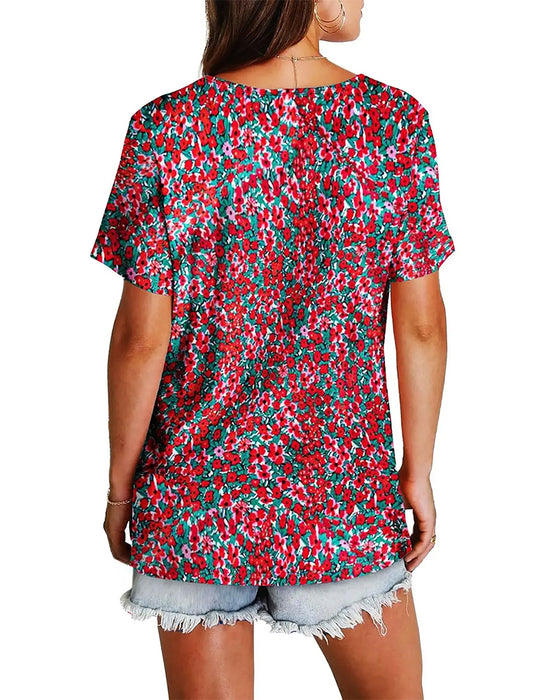 Bluse Blumenmuster V-Ausschnitt Kurzarm
