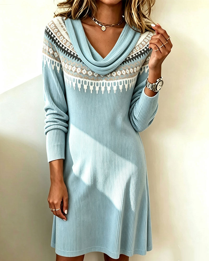 Kleid Druck Wasserfallkragen