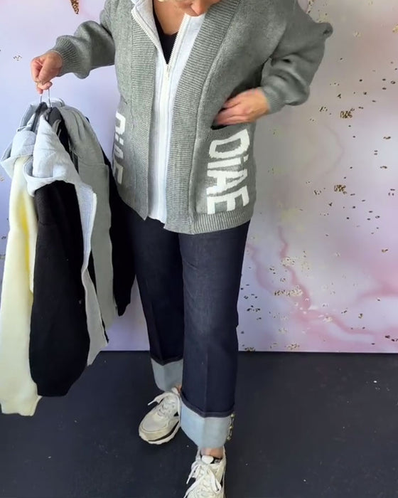 Lässiger Langärmliger Pullover-Mantel mit Buchstaben