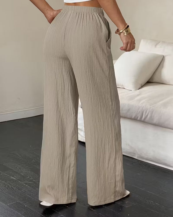 Hose Plissiert Hohe Taille Weites Bein