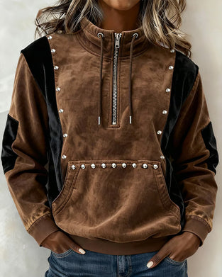 Sweatshirt Reißverschluss Farbblock Locker