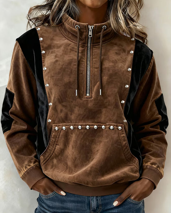 Sweatshirt Reißverschluss Farbblock Locker