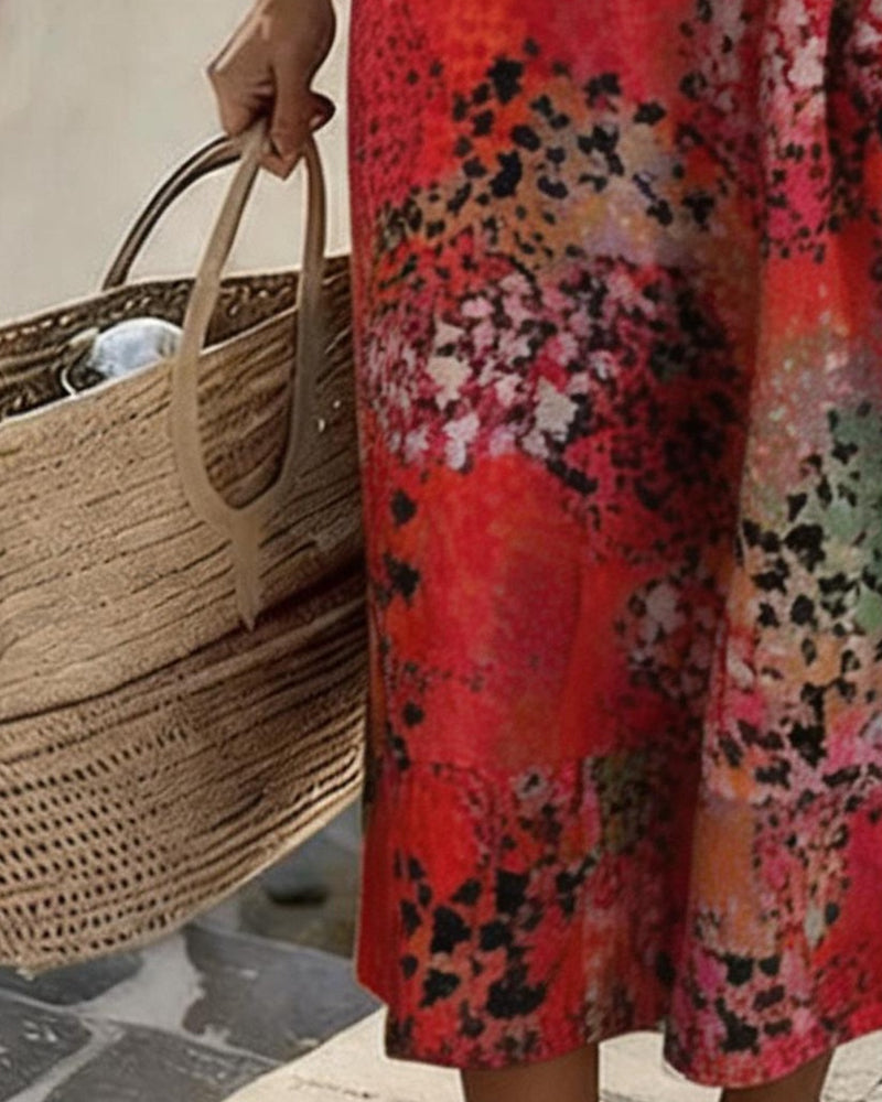 Kleid Tupfenprint Rundhalsausschnitt Lang