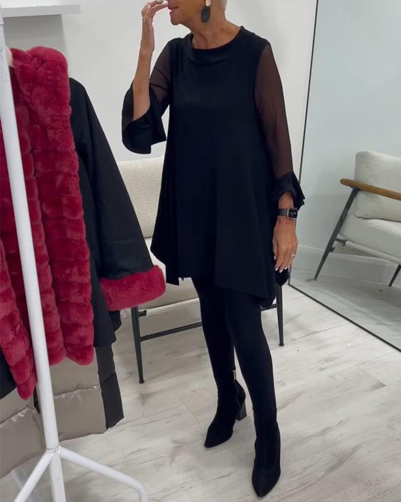 Bluse mit unregelmäßigem Saum und Schirmärmeln