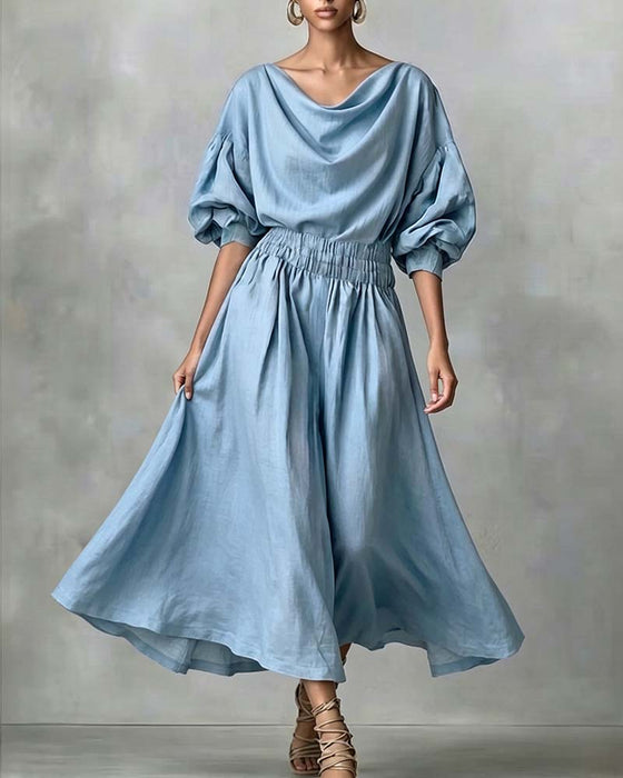 Kleid Einfarbig Schalausschnitt