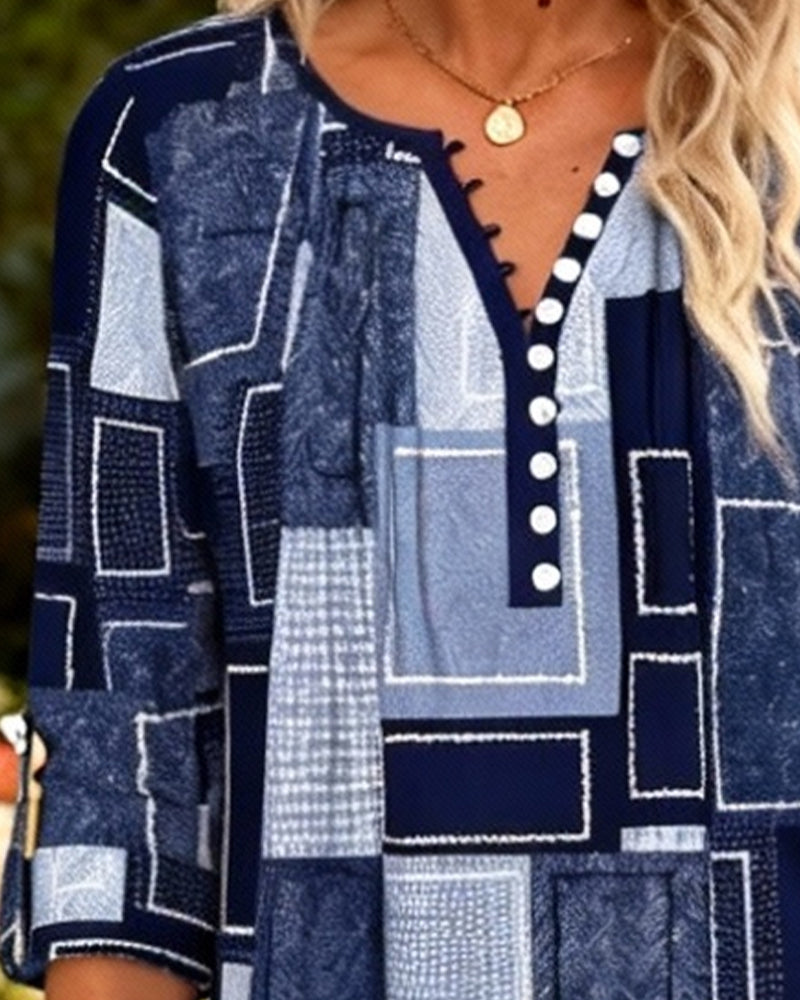 Top geknöpft Karo-Druck