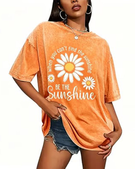 Casual T-Shirt Daisy Print Rundhals