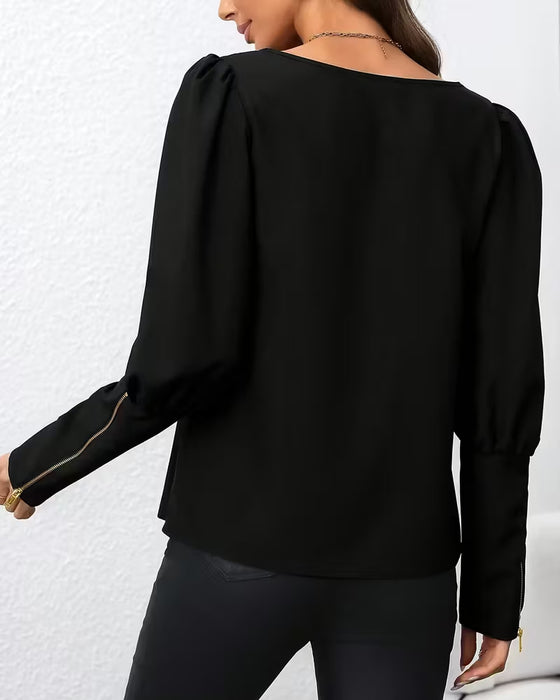 Bluse Reißverschluss Puffärmel