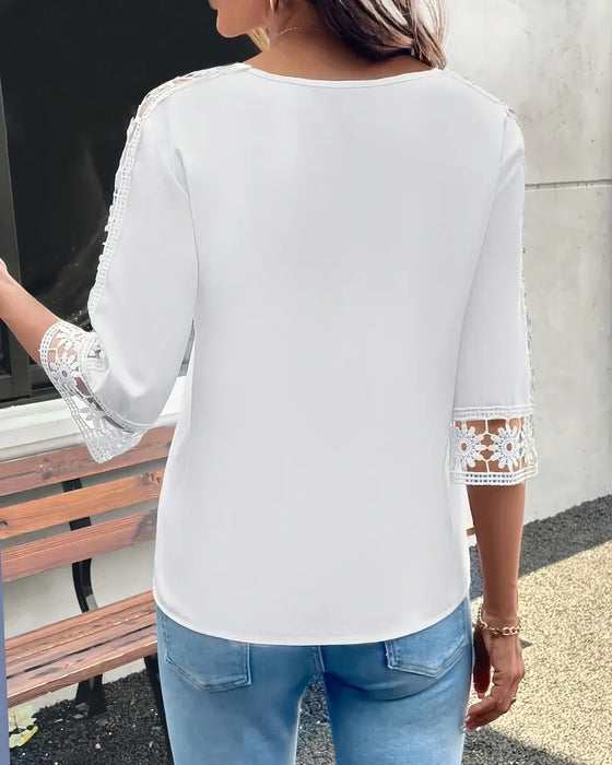 T-Shirt Einfarbig Loch Haken Patchwork