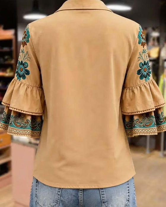 Bluse Revers Vintage Lässig
