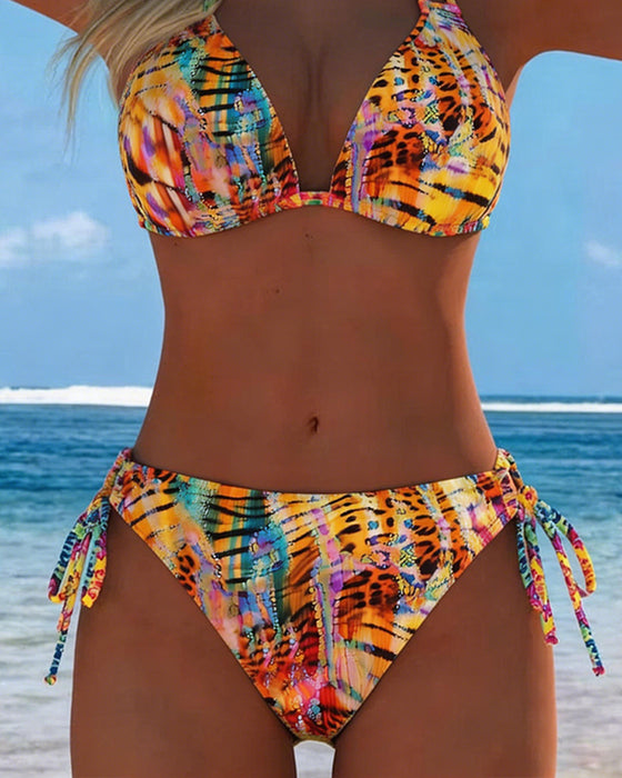 Bikini Bunter Leopardenmuster Halterneck