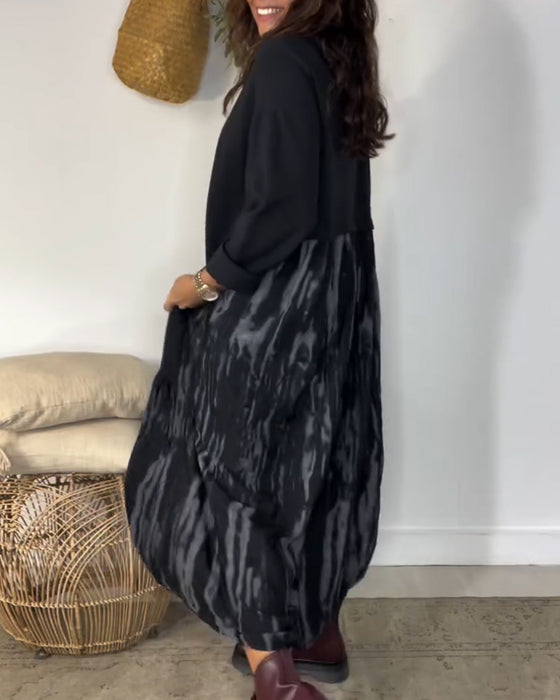 Kleid runder Ausschnitt unregelmäßiger Patchworkdruck